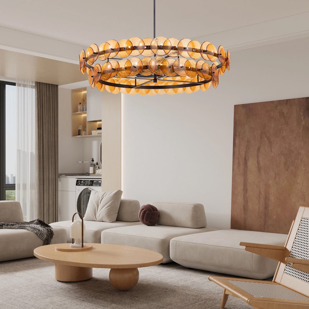 Aurora Chandelier Amber Pressed Glass Disc Round-Neutral Decor