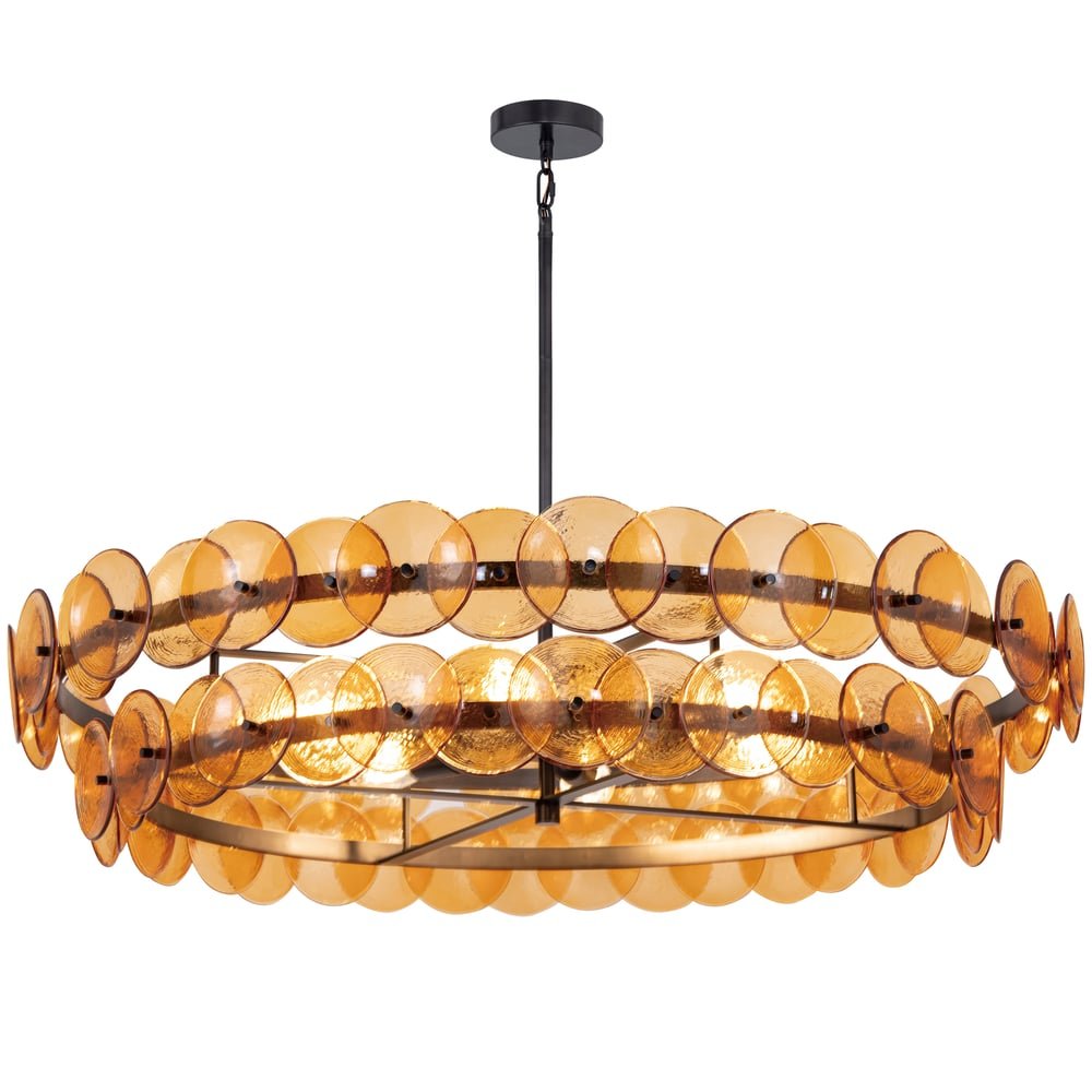 Aurora Chandelier Amber Pressed Glass Disc Round-Neutral Decor