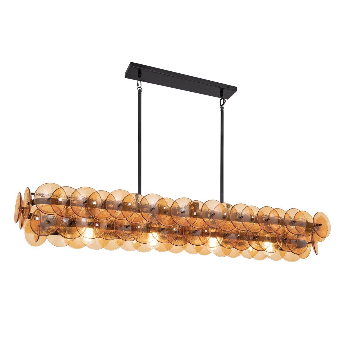 Aurora Chandelier Linear Amber Pressed Glass Disc Modern-Neutral Decor