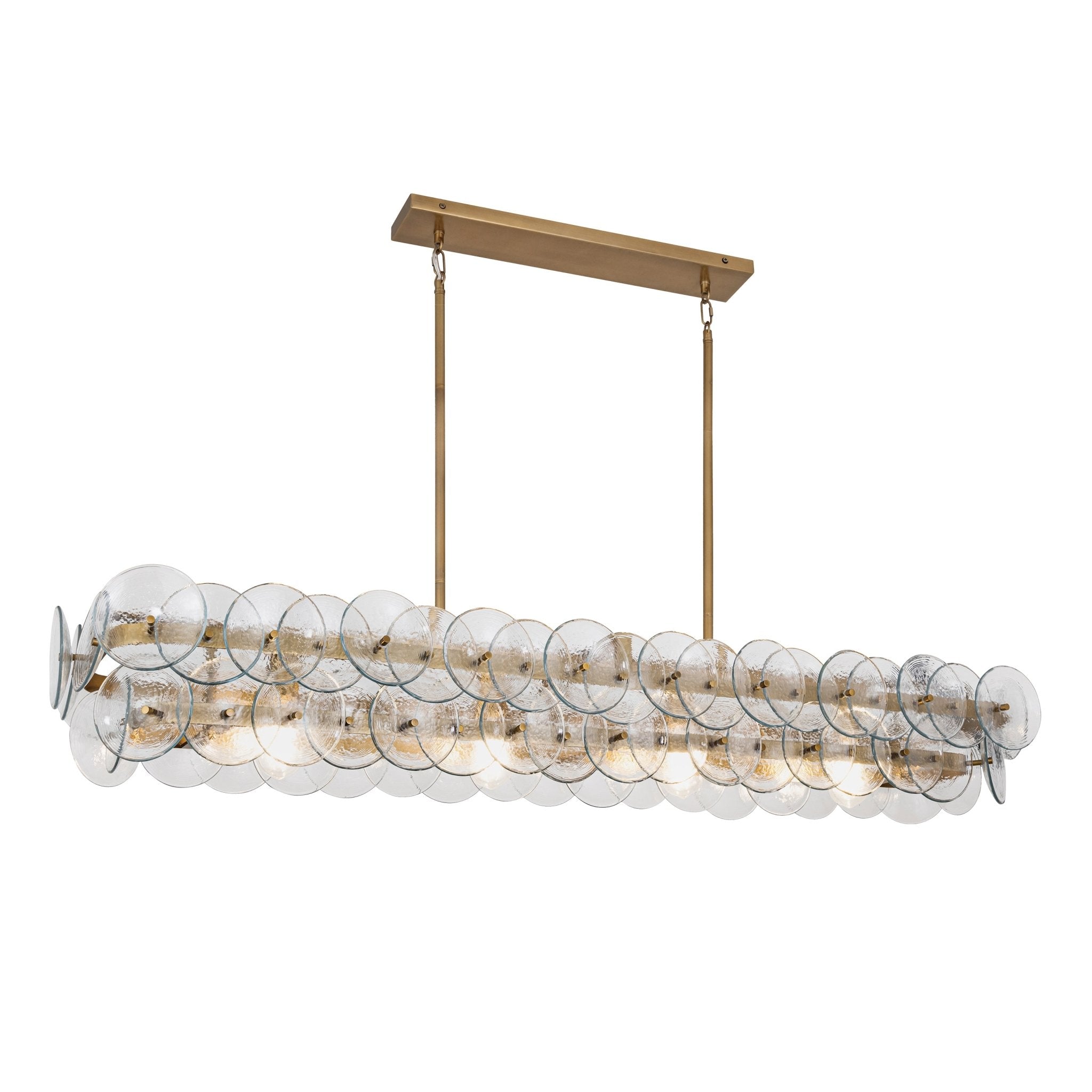 Aurora Chandelier Linear Amber Pressed Glass Disc Modern-Neutral Decor