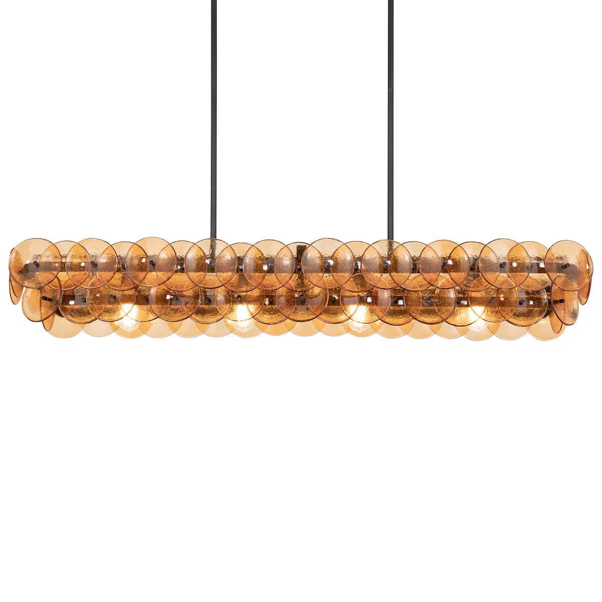 Aurora Chandelier Linear Amber Pressed Glass Disc Modern-Neutral Decor