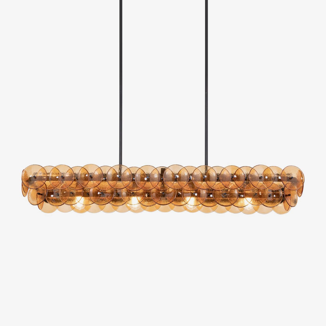 Aurora Chandelier Linear Amber Pressed Glass Disc Modern-Neutral Decor