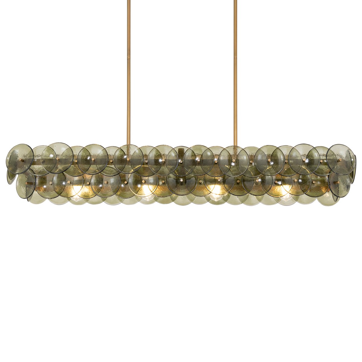 Aurora Chandelier Linear Amber Pressed Glass Disc Modern-Neutral Decor