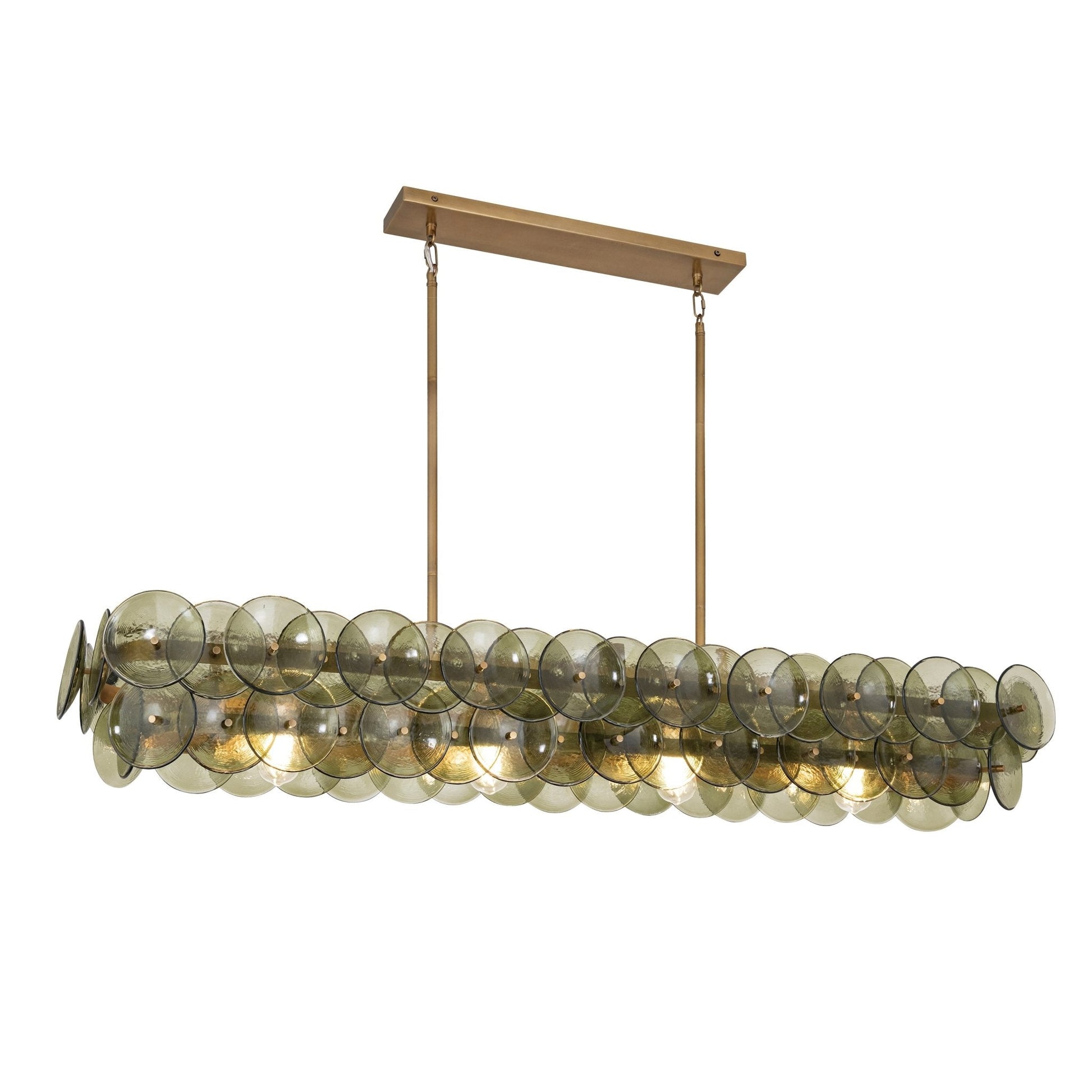 Aurora Chandelier Linear Amber Pressed Glass Disc Modern-Neutral Decor