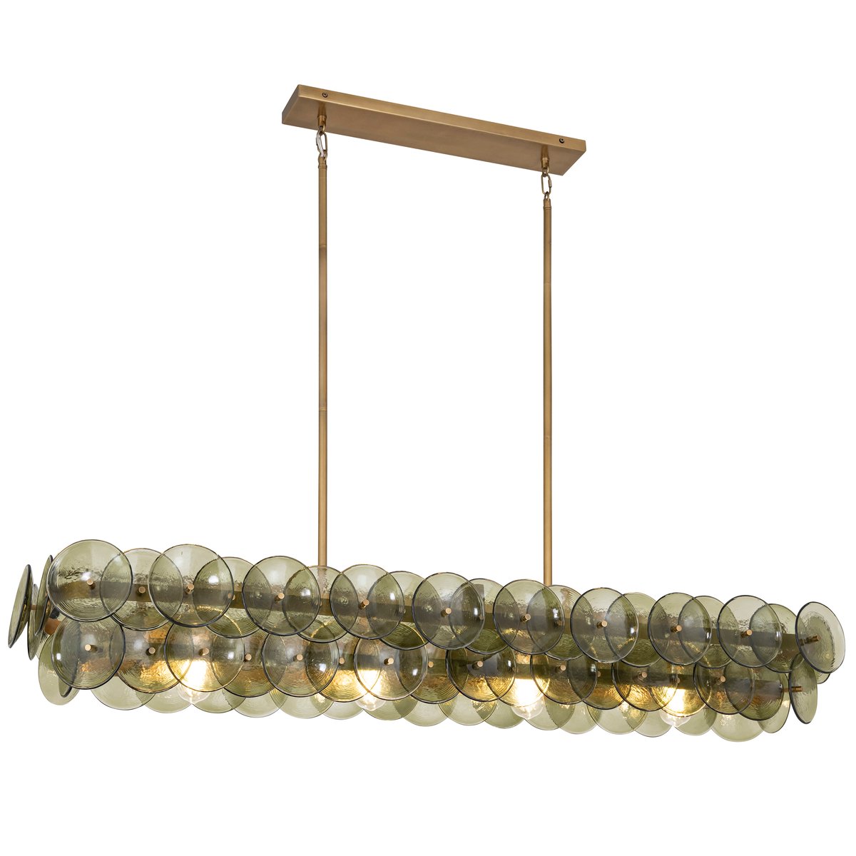 Aurora Chandelier Linear Amber Pressed Glass Disc Modern-Neutral Decor