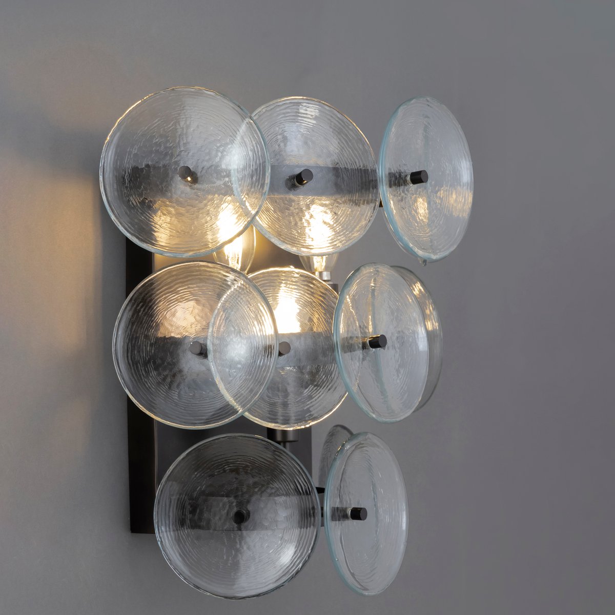 Taroe Wall Sconce Pressed Glass Disc Vintage Amber-Neutral Decor