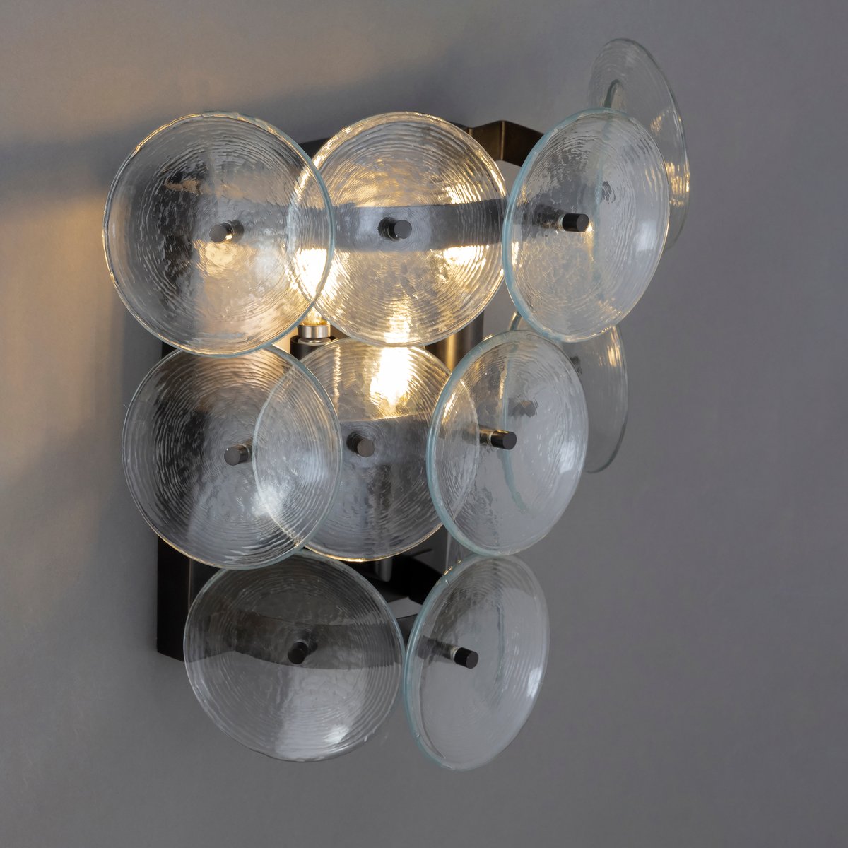 Taroe Wall Sconce Pressed Glass Disc Vintage Amber-Neutral Decor