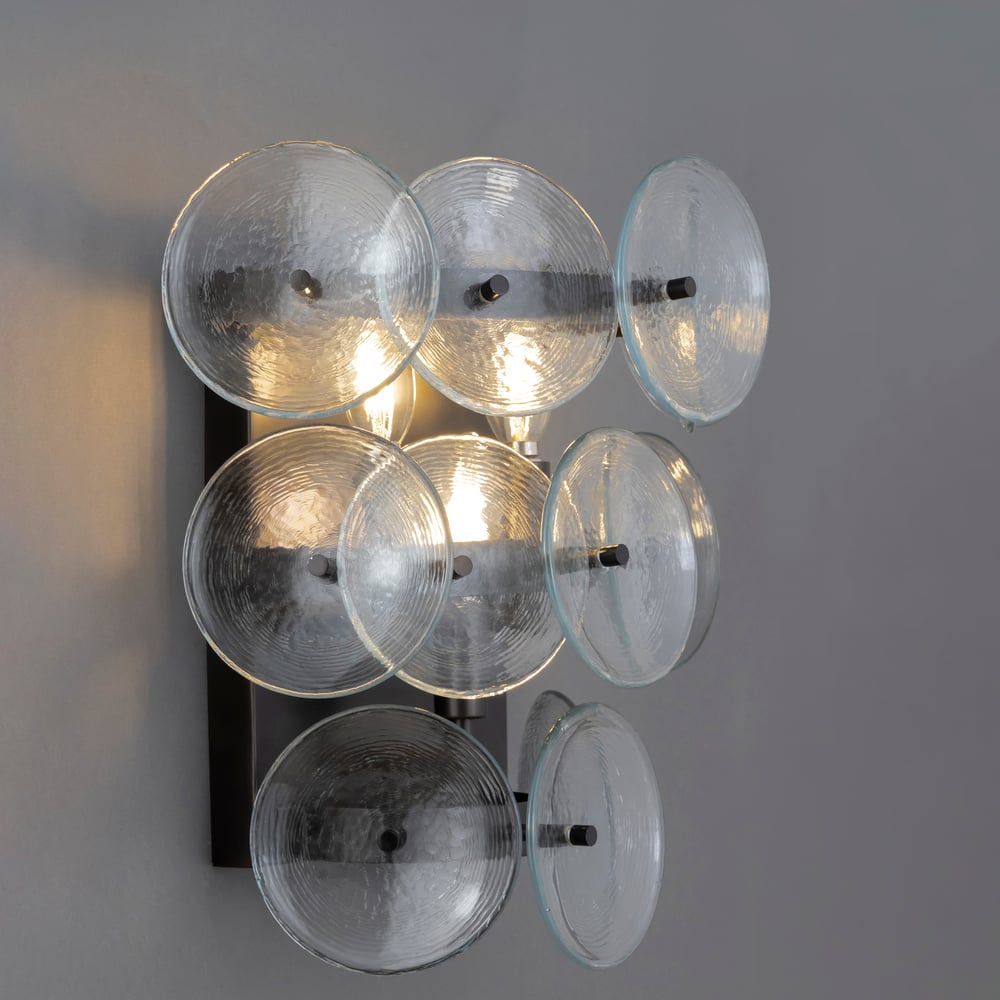 Aurora Wall Sconce Pressed Glass Disc Vintage Amber-Neutral Decor