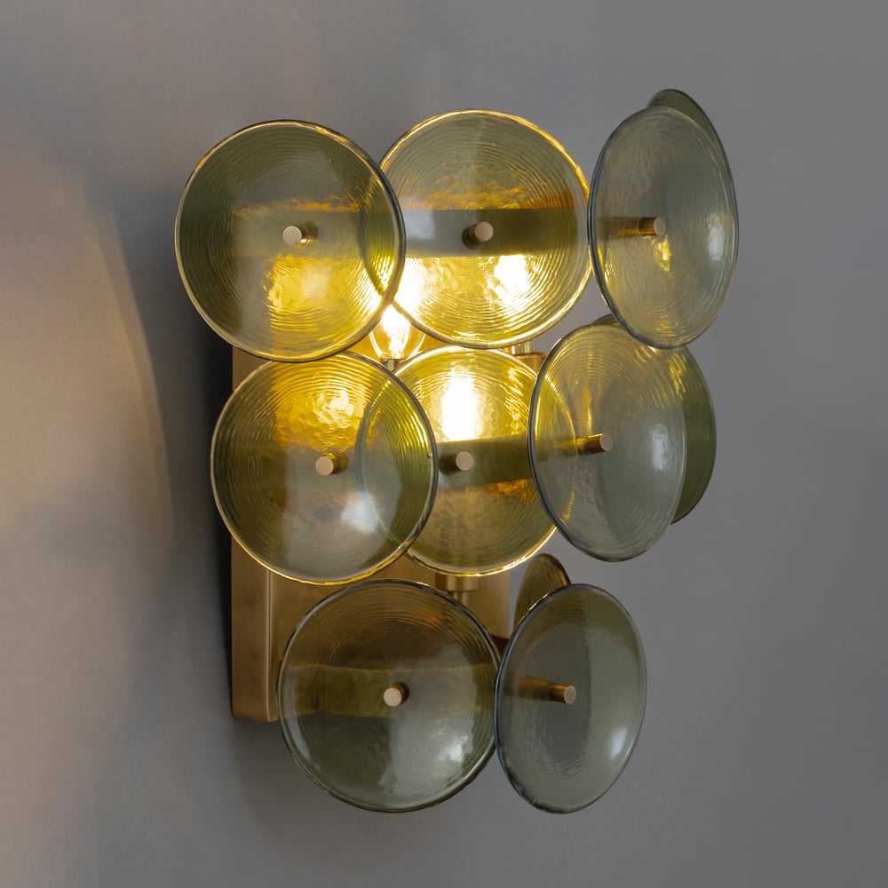 Taroe Wall Sconce Pressed Glass Disc Vintage Amber-Neutral Decor