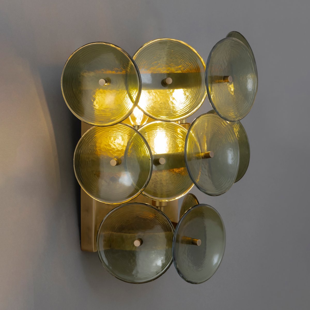 Taroe Wall Sconce Pressed Glass Disc Vintage Amber-Neutral Decor