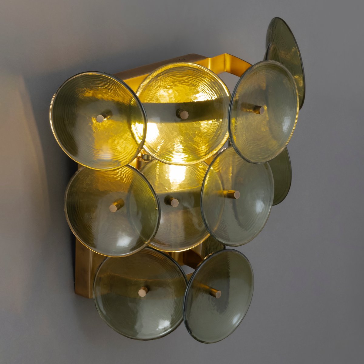 Aurora Wall Sconce Pressed Glass Disc Vintage Amber-Neutral Decor
