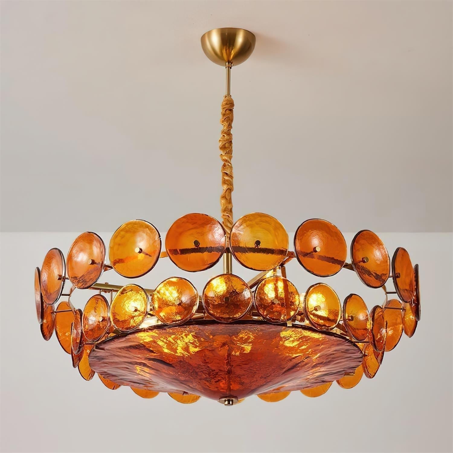 Selvora Chandelier Amber Glass Disc Elegant-Neutral Decor