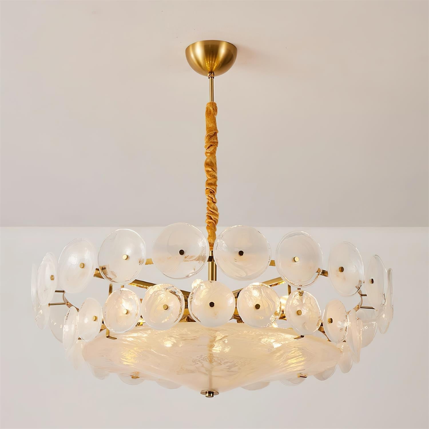 Selvora Chandelier Amber Glass Disc Elegant-Neutral Decor