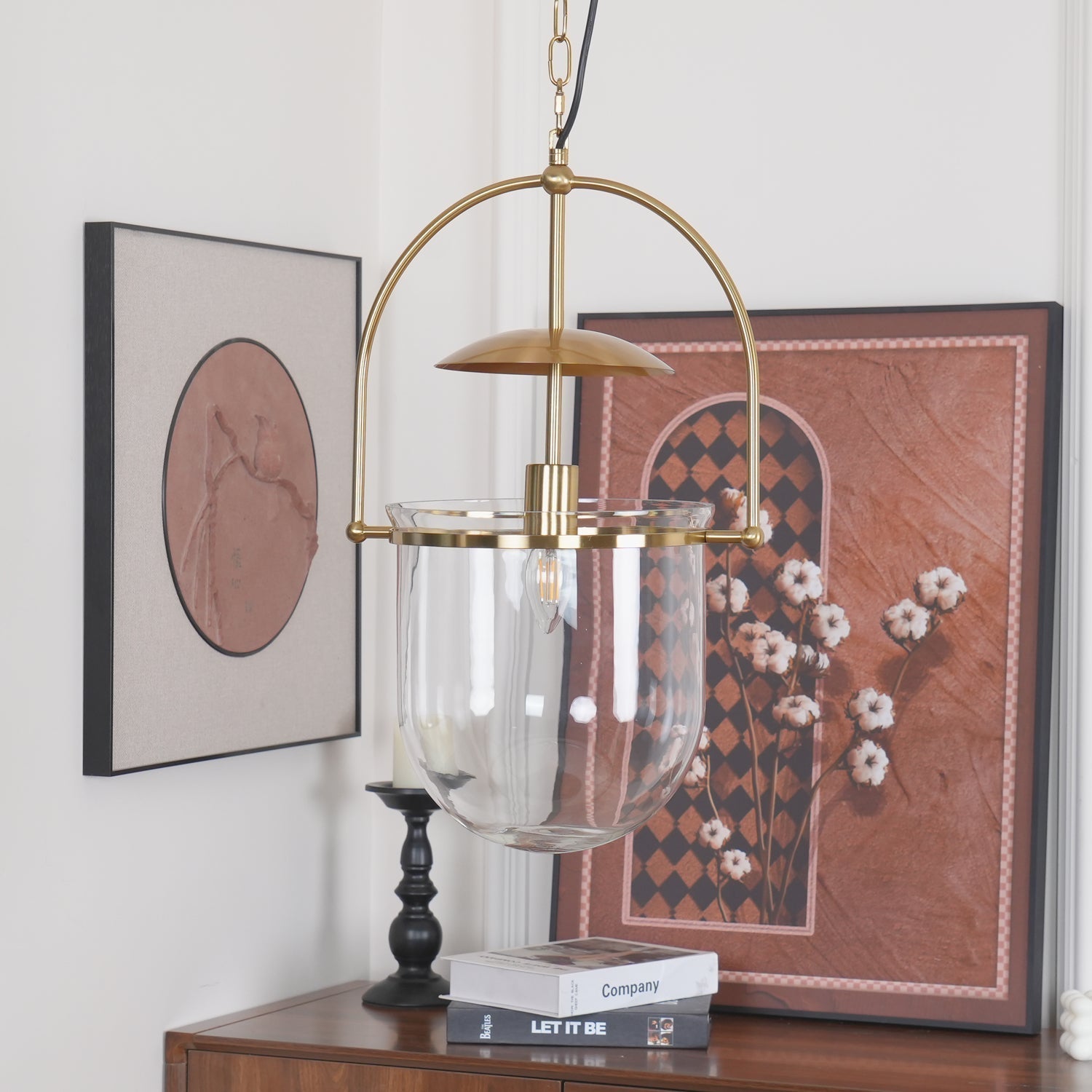 Lustra Pendant Lamp Glass Brass Vintage for Living Room-Neutral Decor