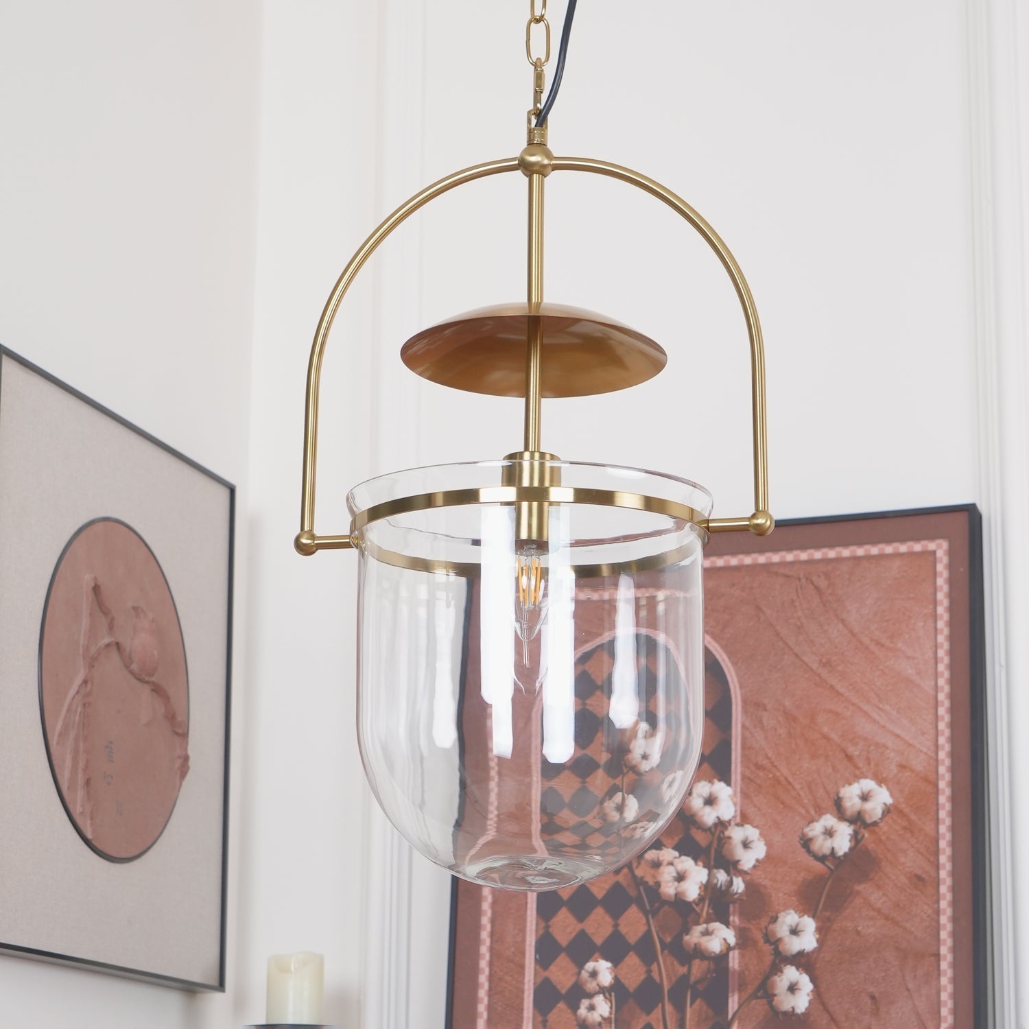 Lustra Pendant Lamp Glass Brass Vintage for Living Room-Neutral Decor