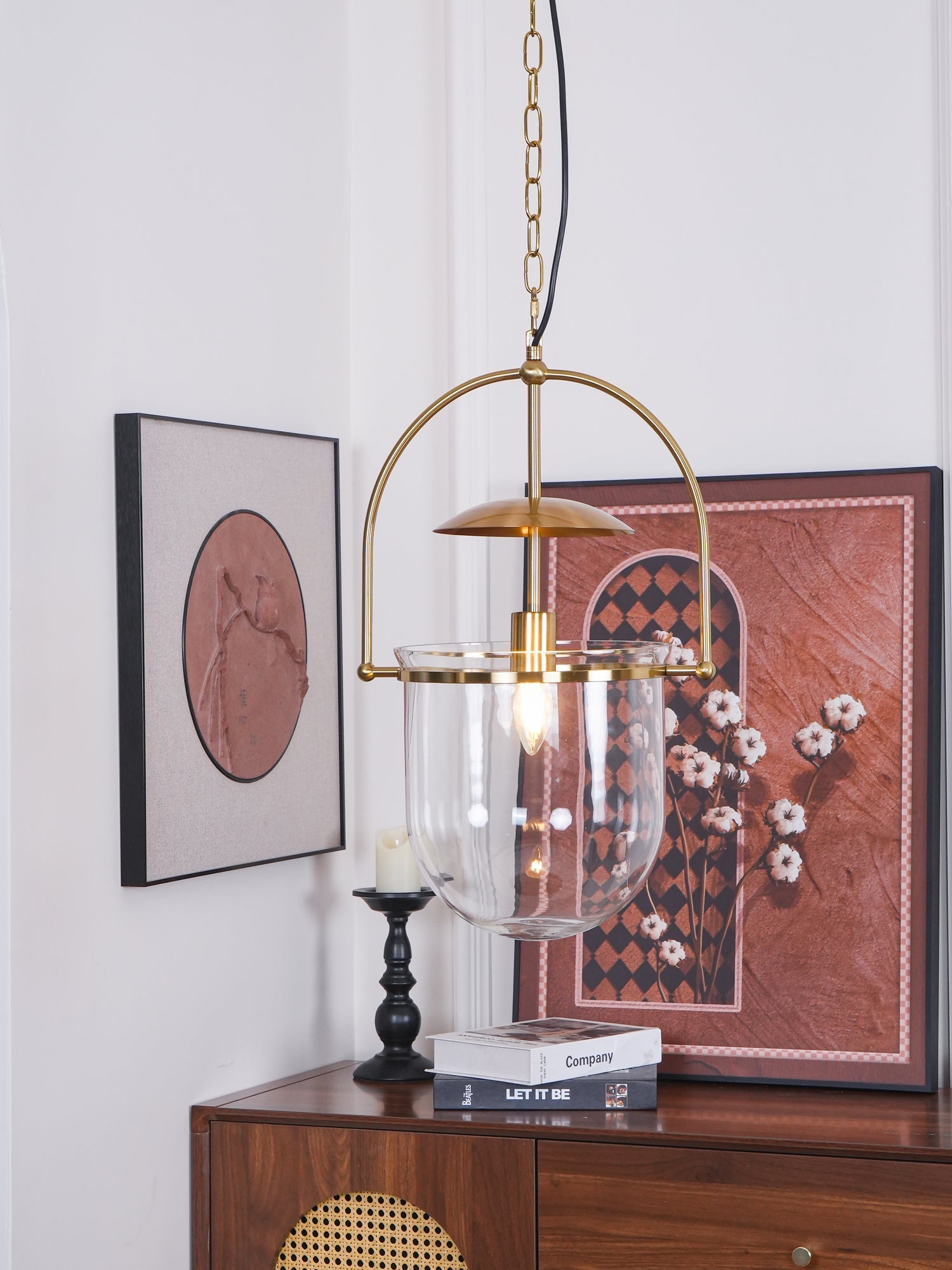 Lustra Pendant Lamp Glass Brass Vintage for Living Room-Neutral Decor