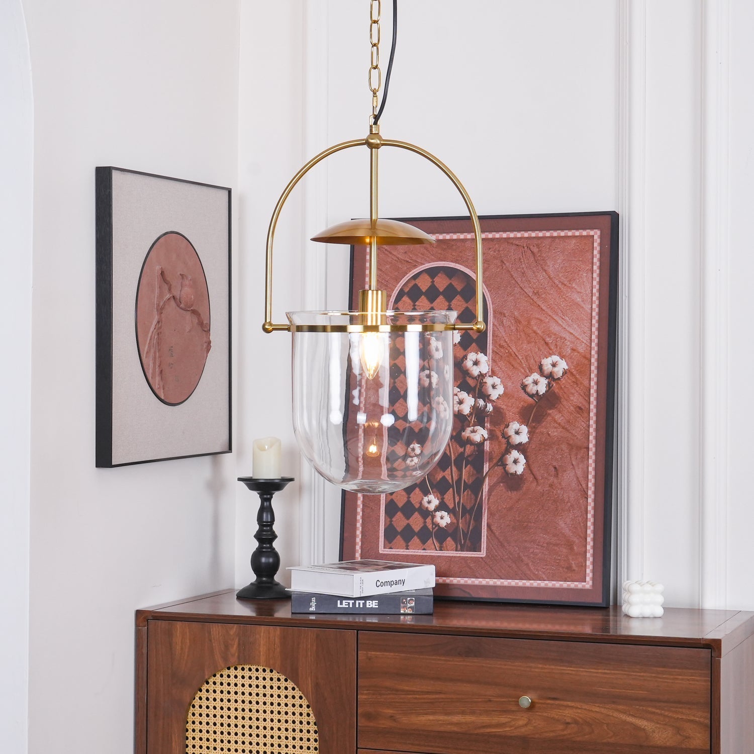Lustra Pendant Lamp Glass Brass Vintage for Living Room-Neutral Decor