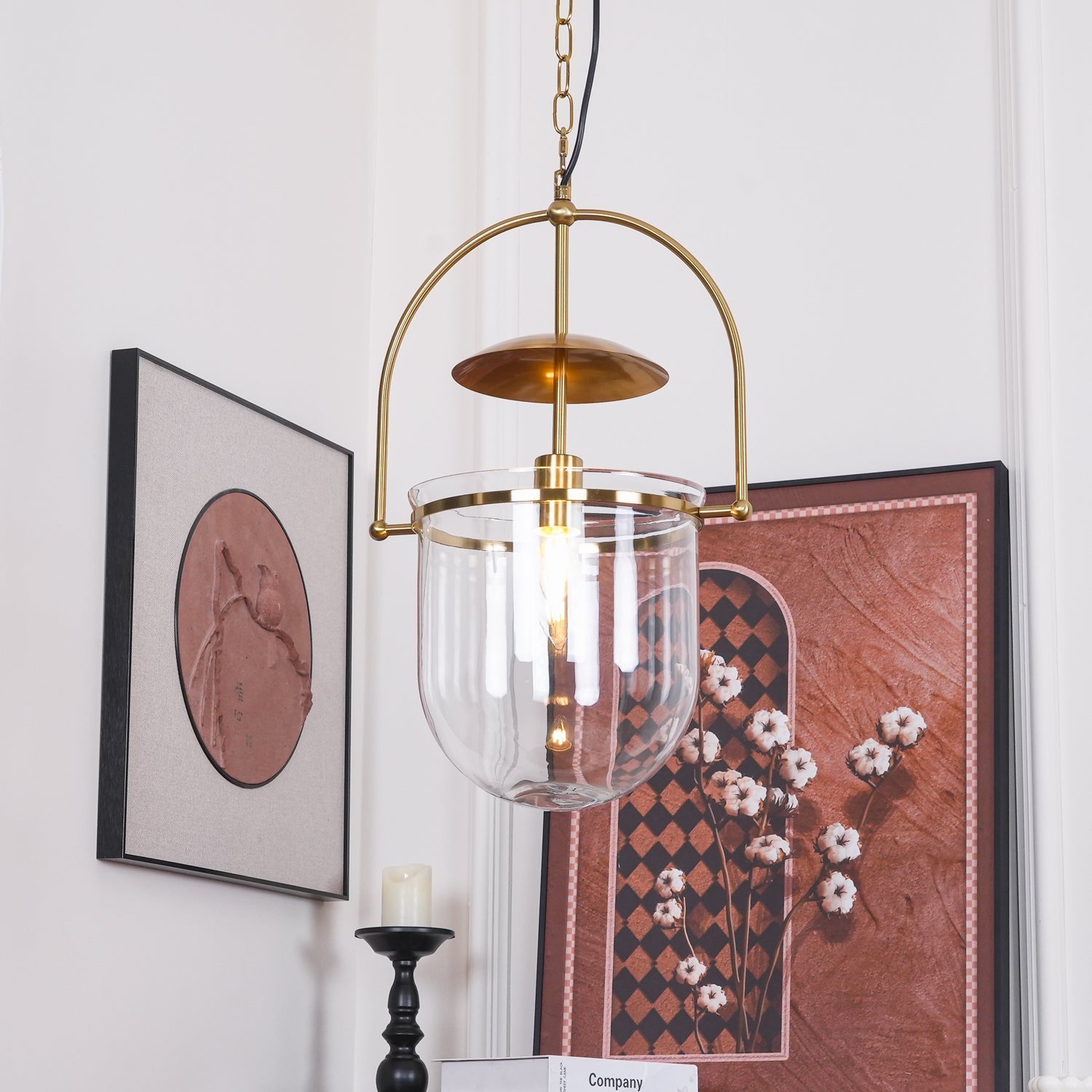Lustra Pendant Lamp Glass Brass Vintage for Living Room-Neutral Decor