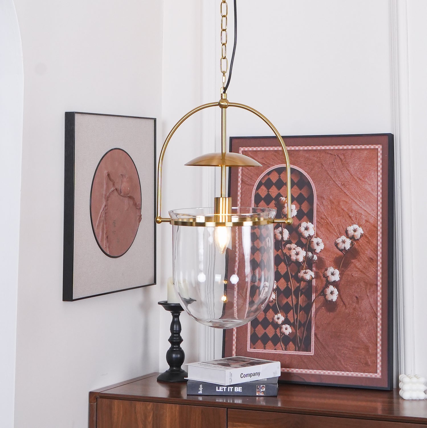 Lustra Pendant Lamp Glass Brass Vintage for Living Room-Neutral Decor