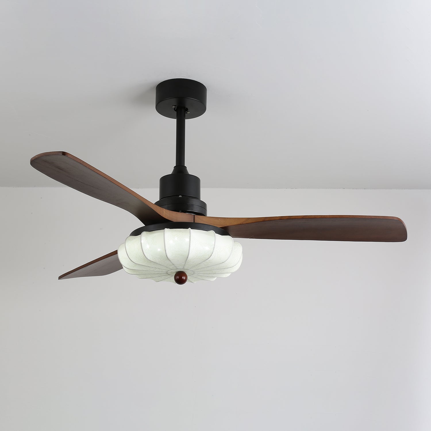 Cem Vintage Glass Wood Ceiling Fan Light-Neutral Decor