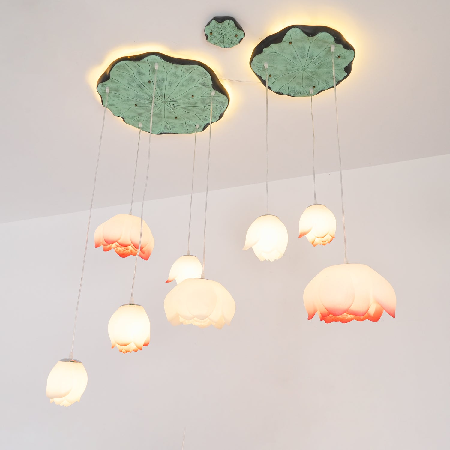 Cirvel Chandelier Lotus Floral Pendant Pink White 7-Light-Neutral Decor