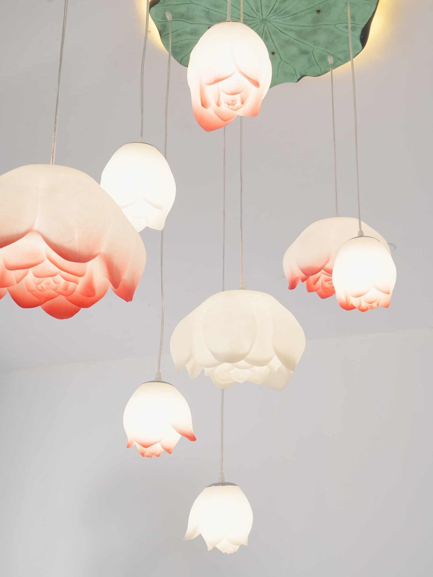 Cirvel Chandelier Lotus Floral Pendant Pink White 7-Light-Neutral Decor