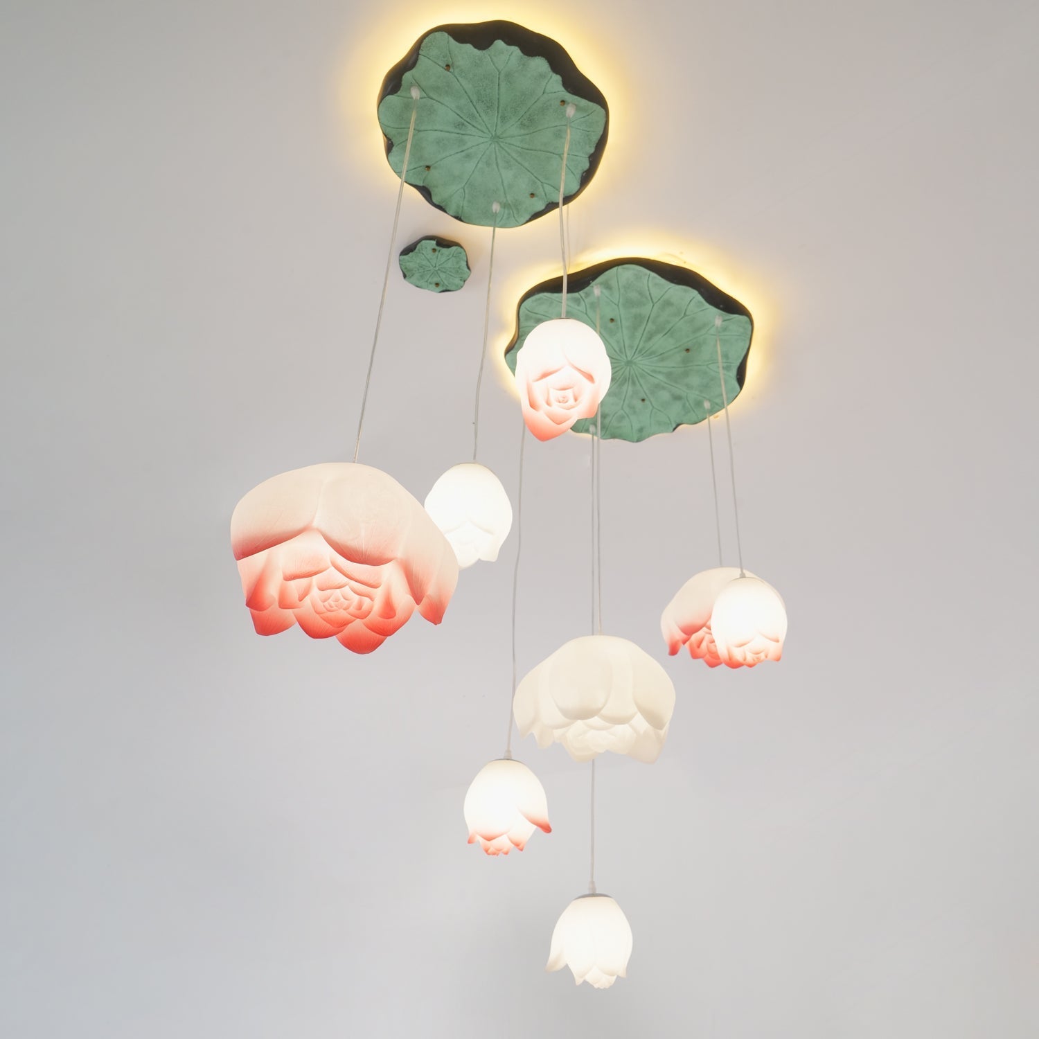 Cirvel Chandelier Lotus Floral Pendant Pink White 7-Light-Neutral Decor