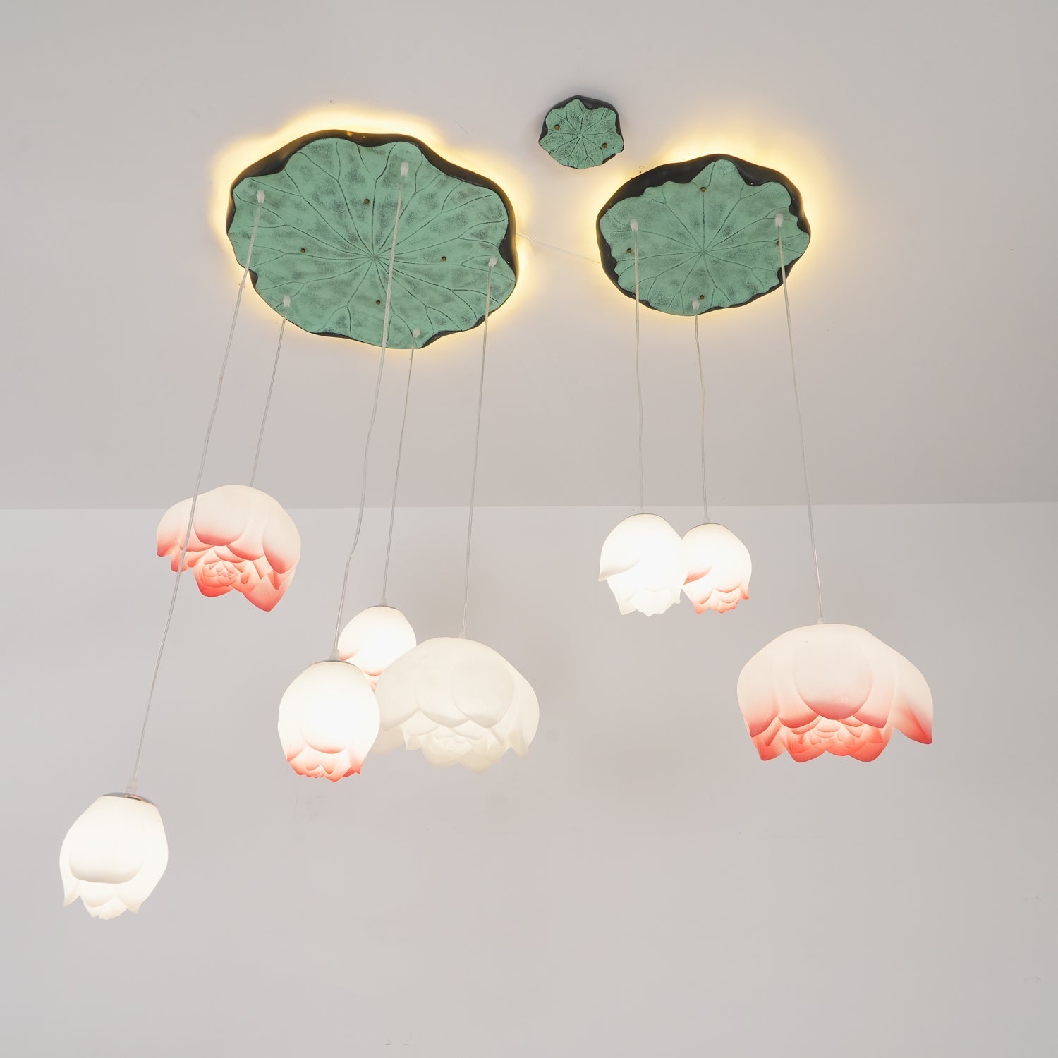 Cirvel Chandelier Lotus Floral Pendant Pink White 7-Light-Neutral Decor