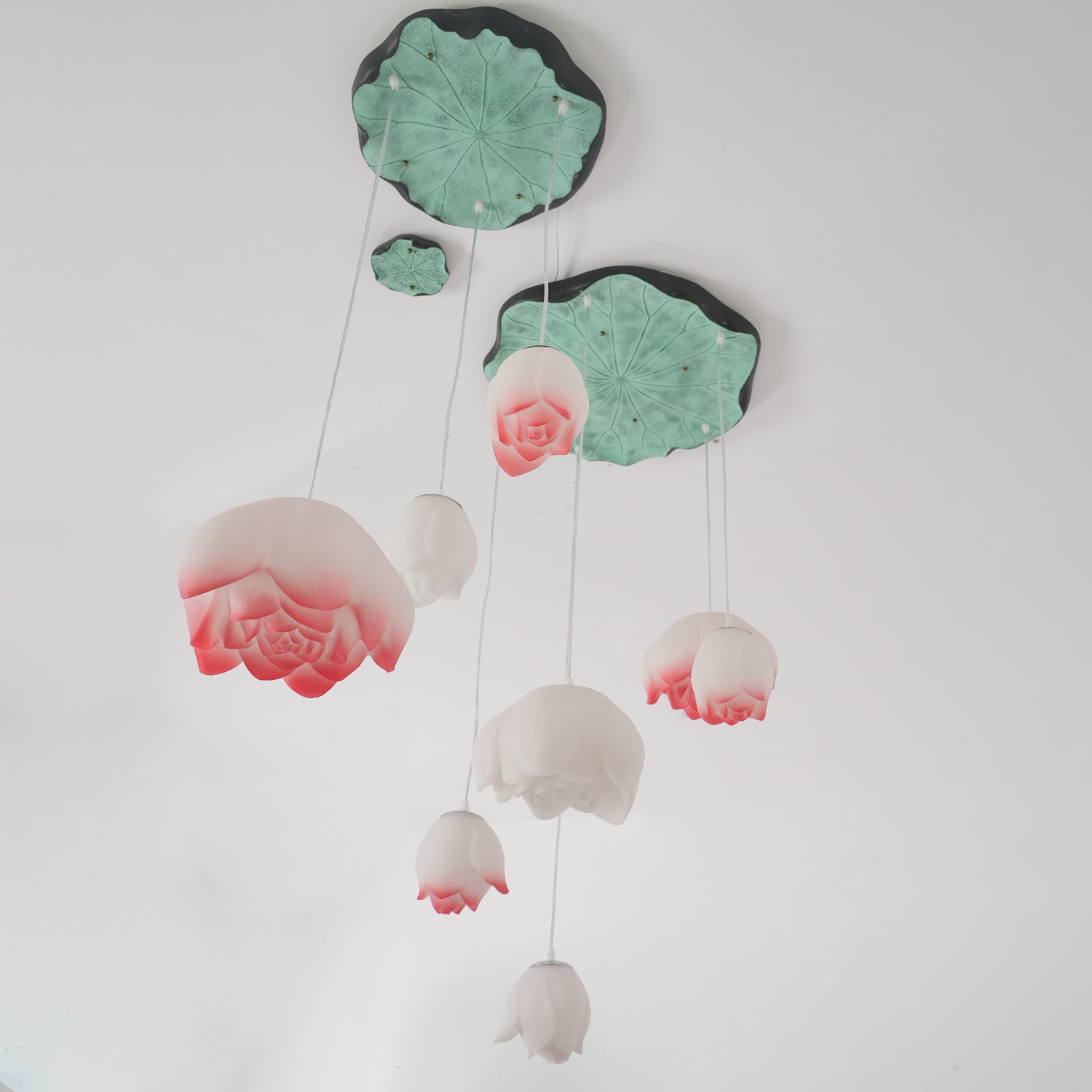 Cirvel Chandelier Lotus Floral Pendant Pink White 7-Light-Neutral Decor
