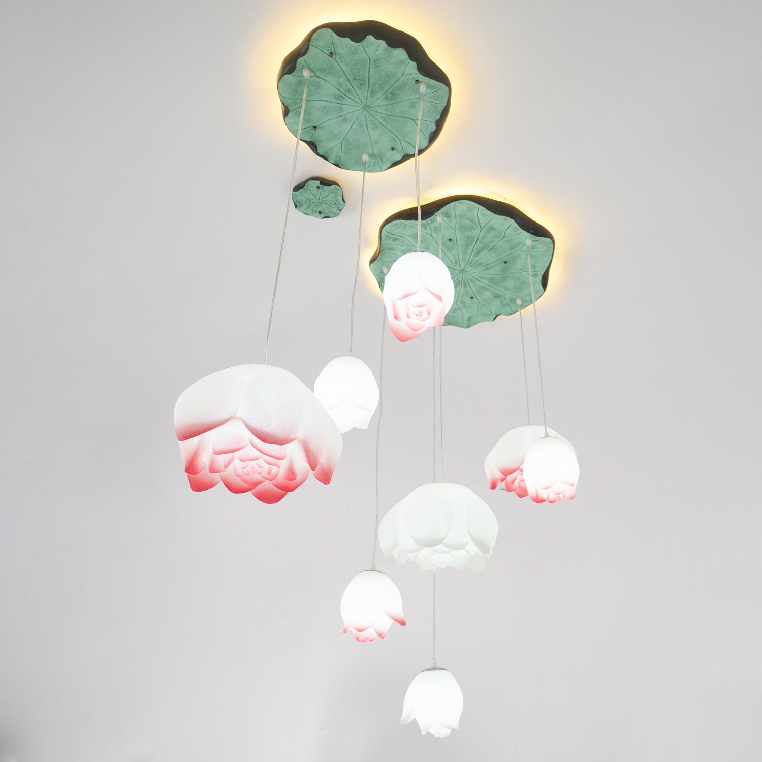 Cirvel Chandelier Lotus Floral Pendant Pink White 7-Light-Neutral Decor