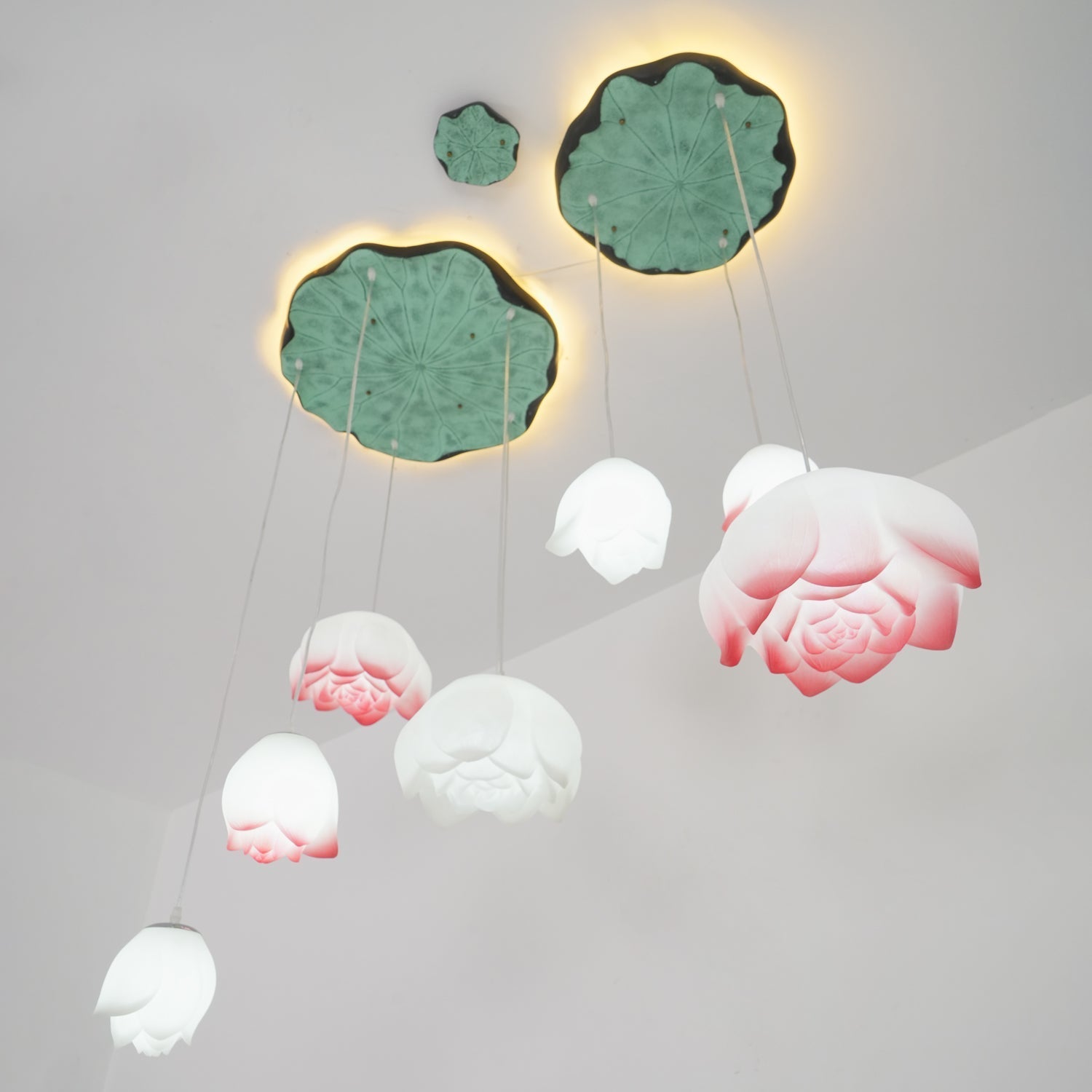 Cirvel Chandelier Lotus Floral Pendant Pink White 7-Light-Neutral Decor