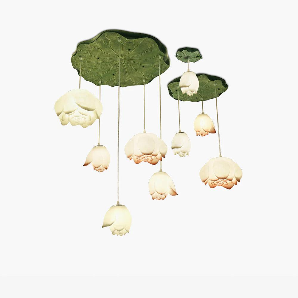 Cirvel Chandelier Lotus Floral Pendant Pink White 7-Light-Neutral Decor