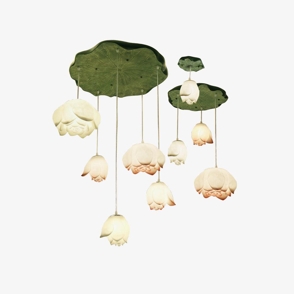 Cirvel Chandelier Lotus Floral Pendant Pink White 7-Light-Neutral Decor