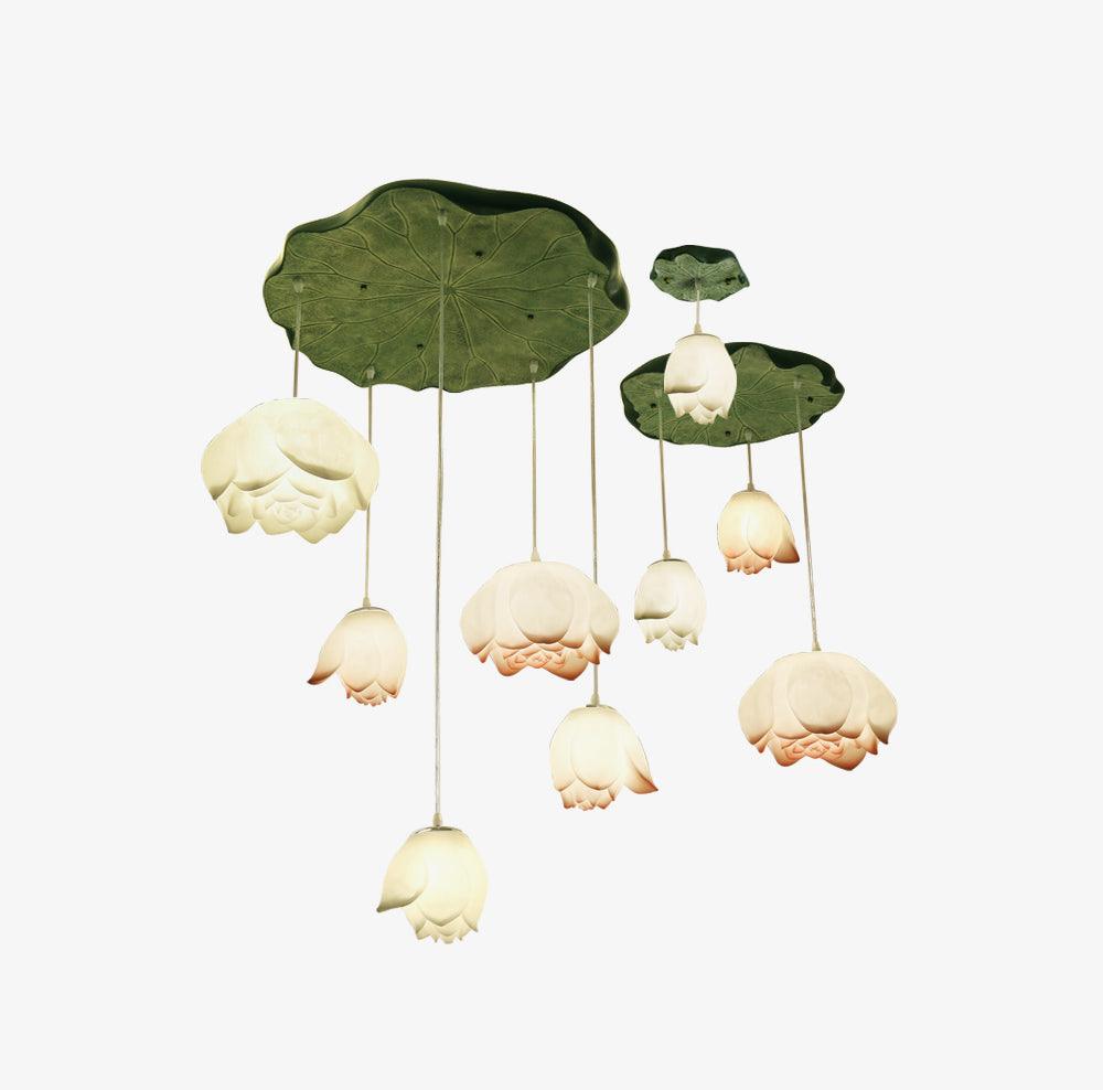 Cirvel Chandelier Lotus Floral Pendant Pink White 7-Light-Neutral Decor