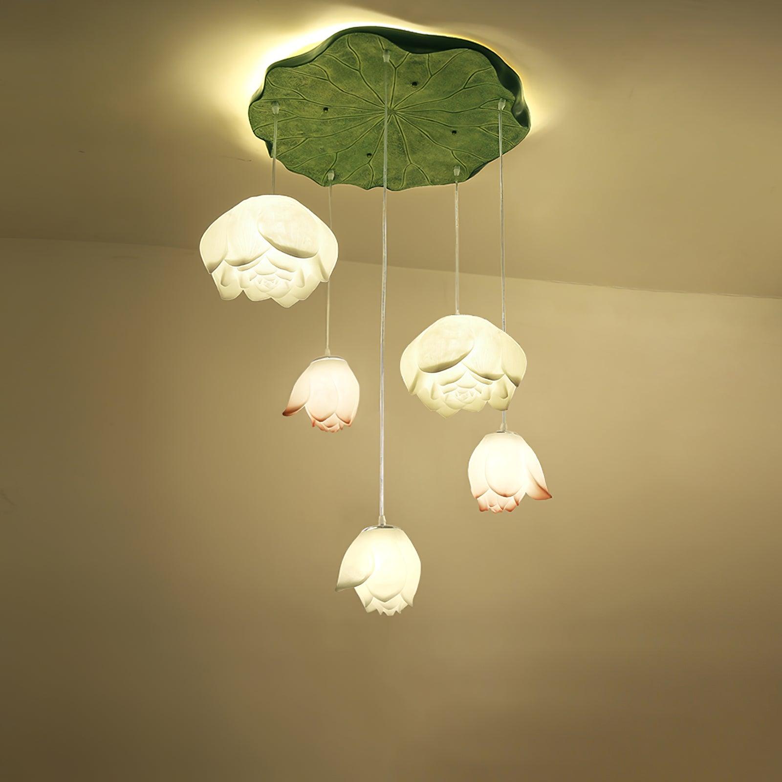 Cirvel Chandelier Lotus Floral Pendant Pink White 7-Light-Neutral Decor
