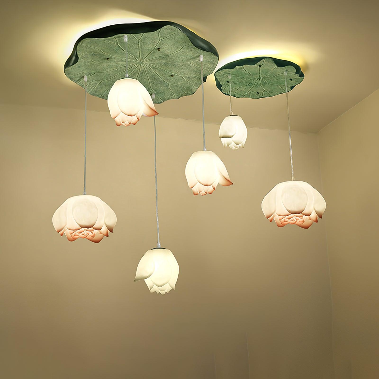 Cirvel Chandelier Lotus Floral Pendant Pink White 7-Light-Neutral Decor