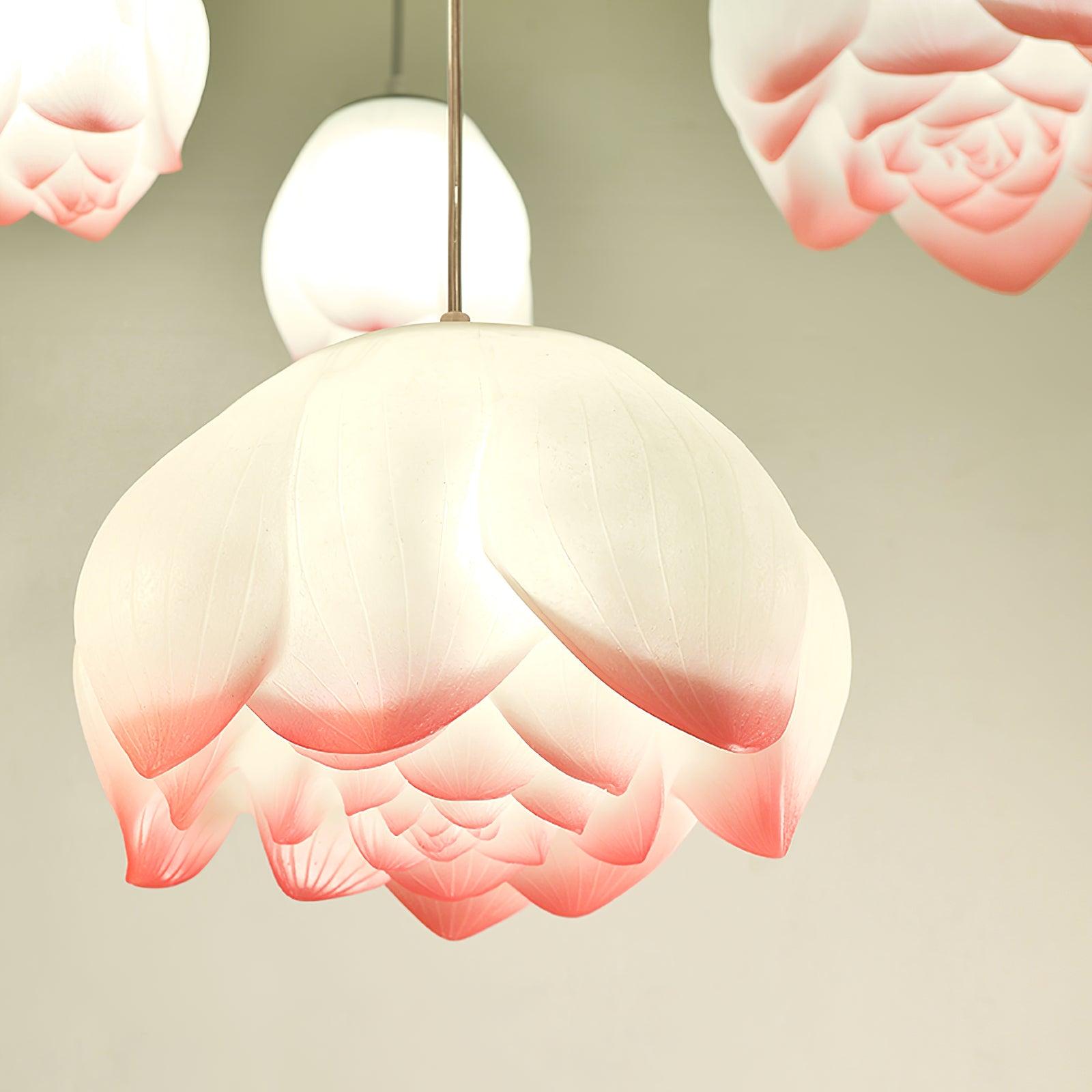 Cirvel Chandelier Lotus Floral Pendant Pink White 7-Light-Neutral Decor