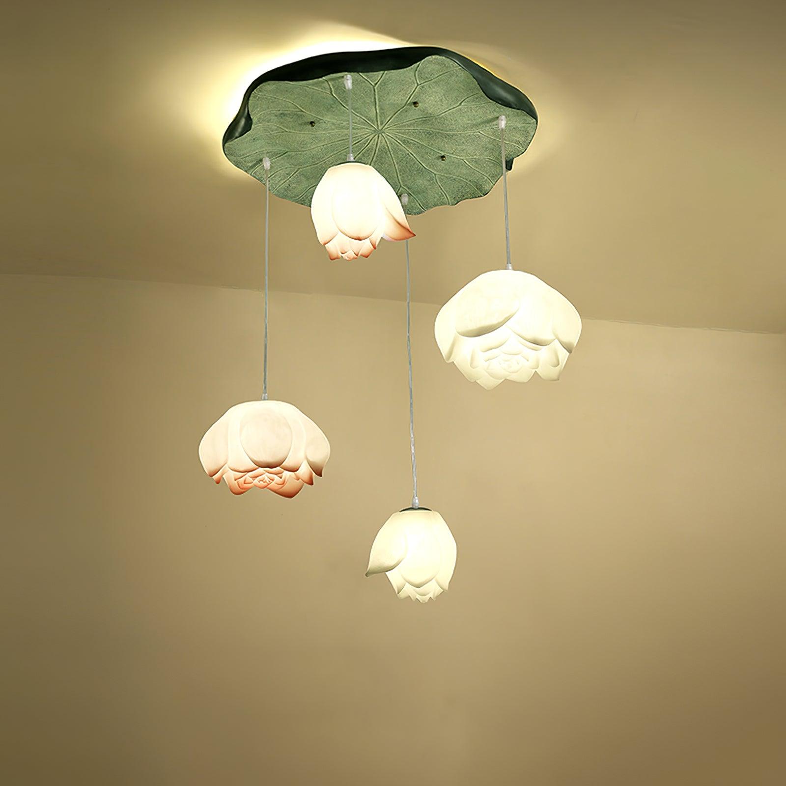 Cirvel Chandelier Lotus Floral Pendant Pink White 7-Light-Neutral Decor