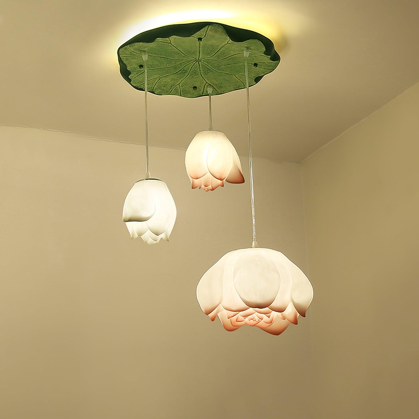 Cirvel Chandelier Lotus Floral Pendant Pink White 7-Light-Neutral Decor