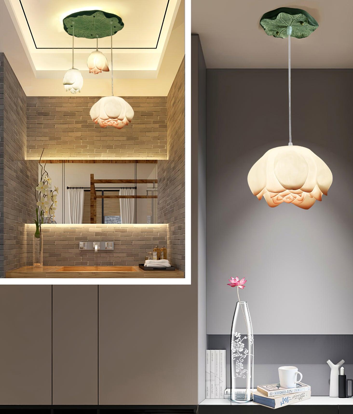 Cirvel Chandelier Lotus Floral Pendant Pink White 7-Light-Neutral Decor