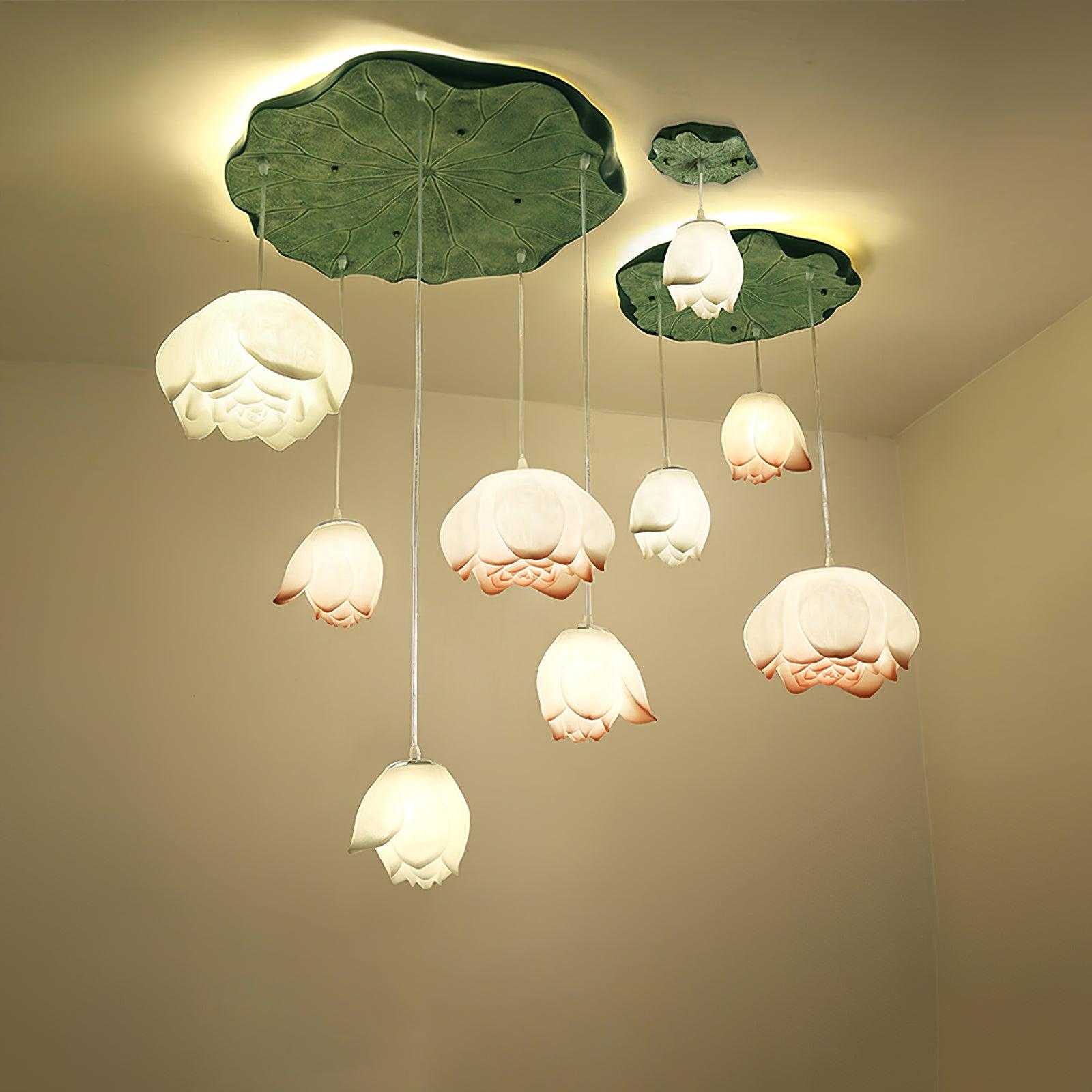 Cirvel Chandelier Lotus Floral Pendant Pink White 7-Light-Neutral Decor