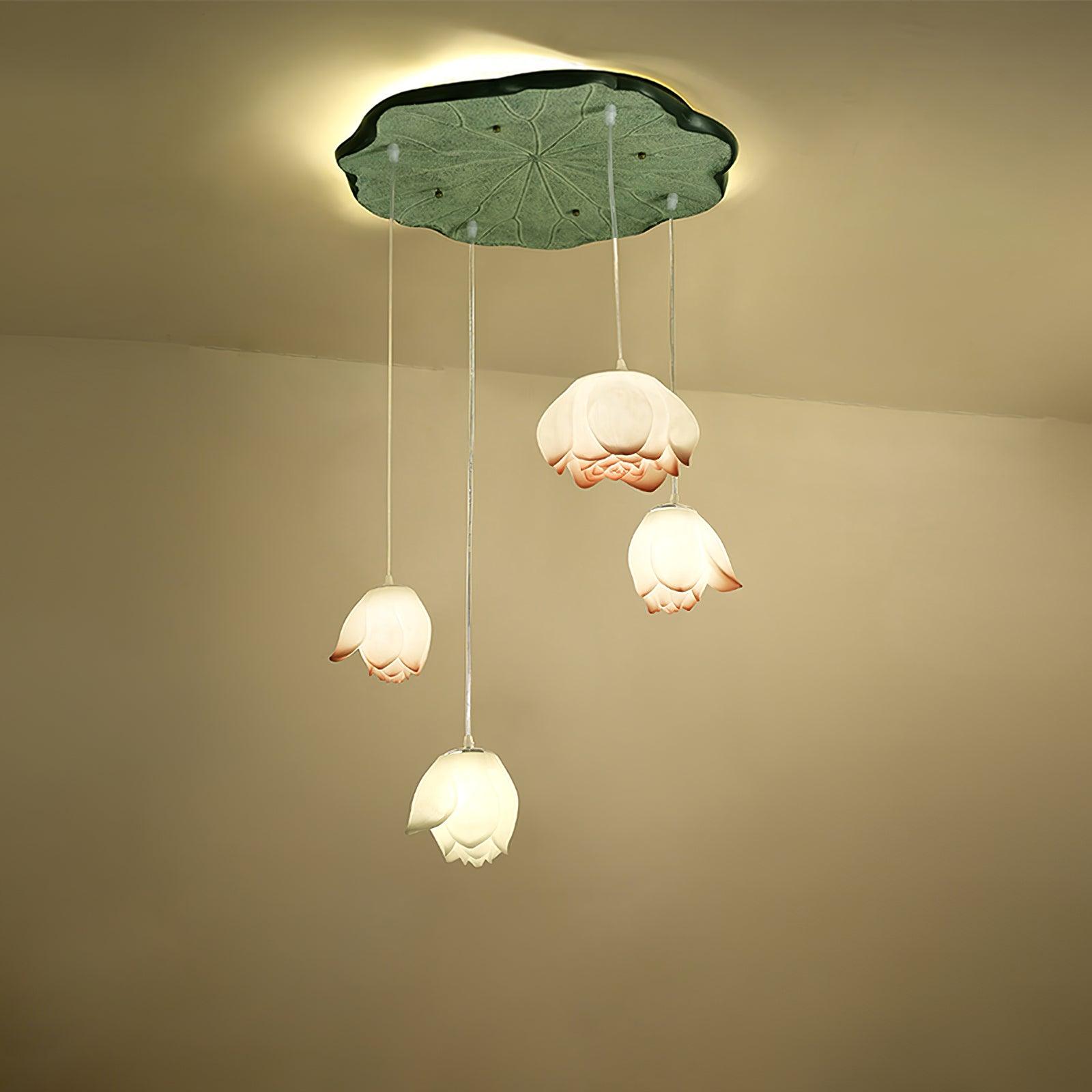 Cirvel Chandelier Lotus Floral Pendant Pink White 7-Light-Neutral Decor
