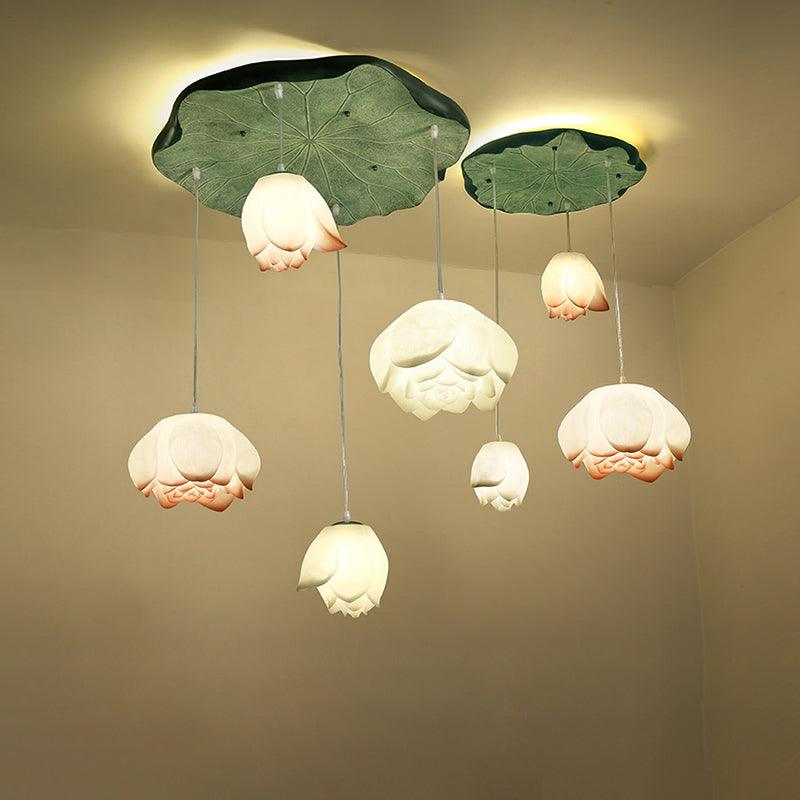 Cirvel Chandelier Lotus Floral Pendant Pink White 7-Light-Neutral Decor