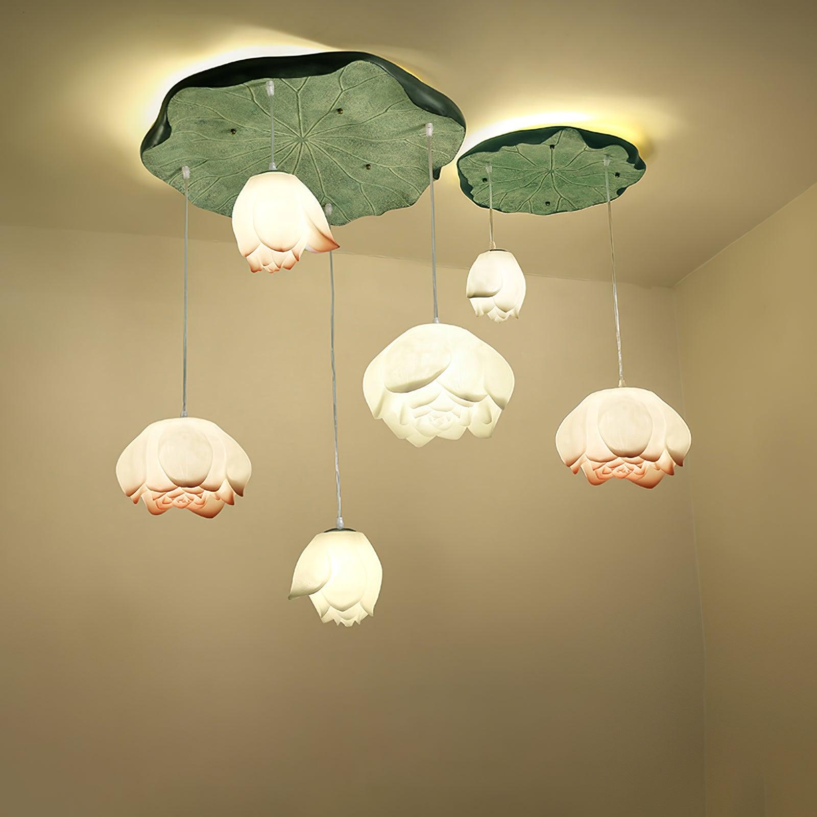 Cirvel Chandelier Lotus Floral Pendant Pink White 7-Light-Neutral Decor