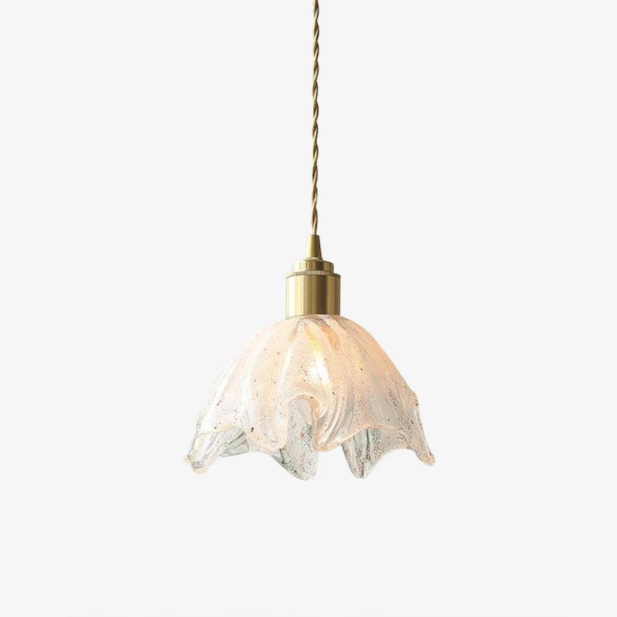 Deveny Pendant Lamp Brass Ruffled Glass Lotus Vintage-Neutral Decor