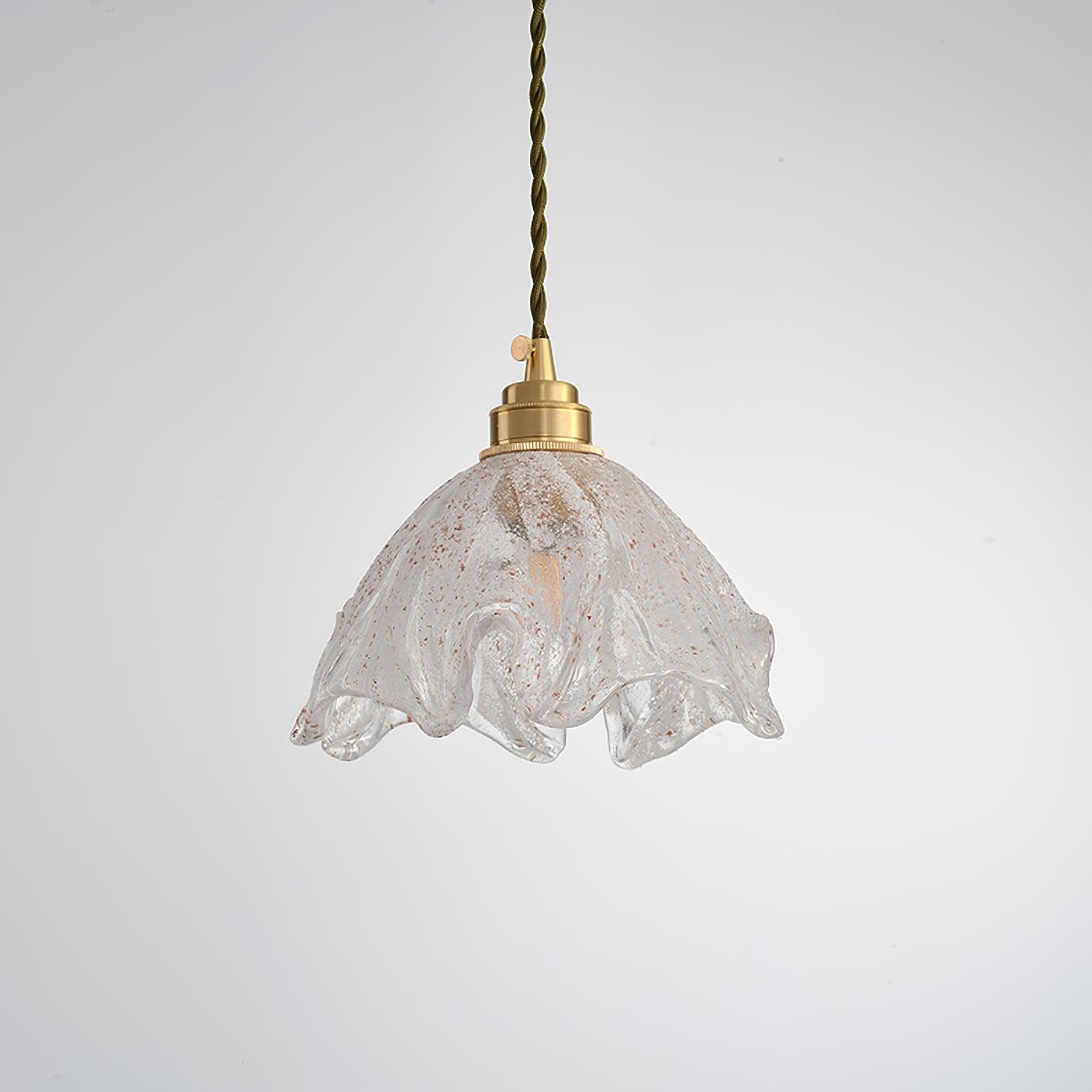 Deveny Pendant Lamp Brass Ruffled Glass Lotus Vintage-Neutral Decor