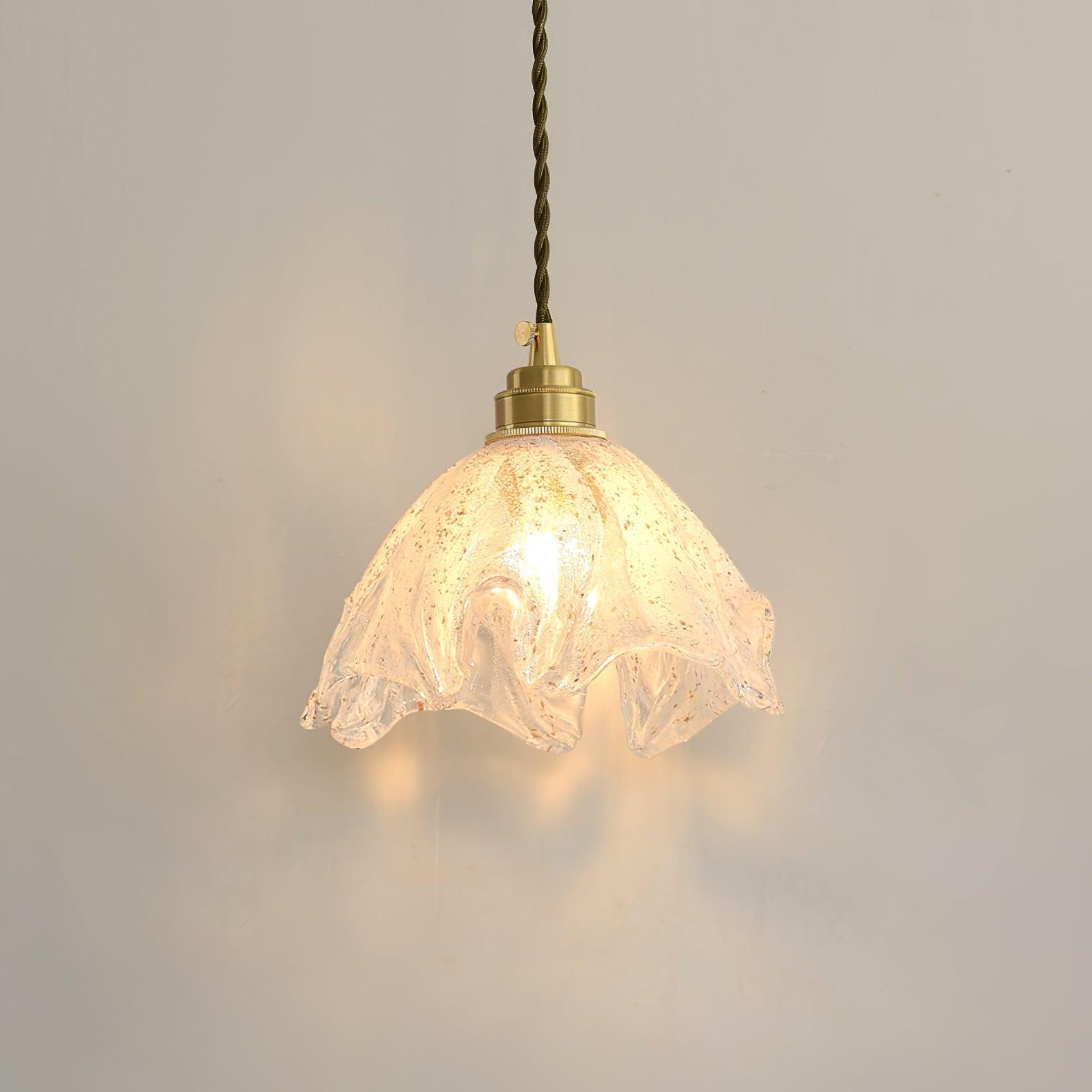 Deveny Pendant Lamp Brass Ruffled Glass Lotus Vintage-Neutral Decor