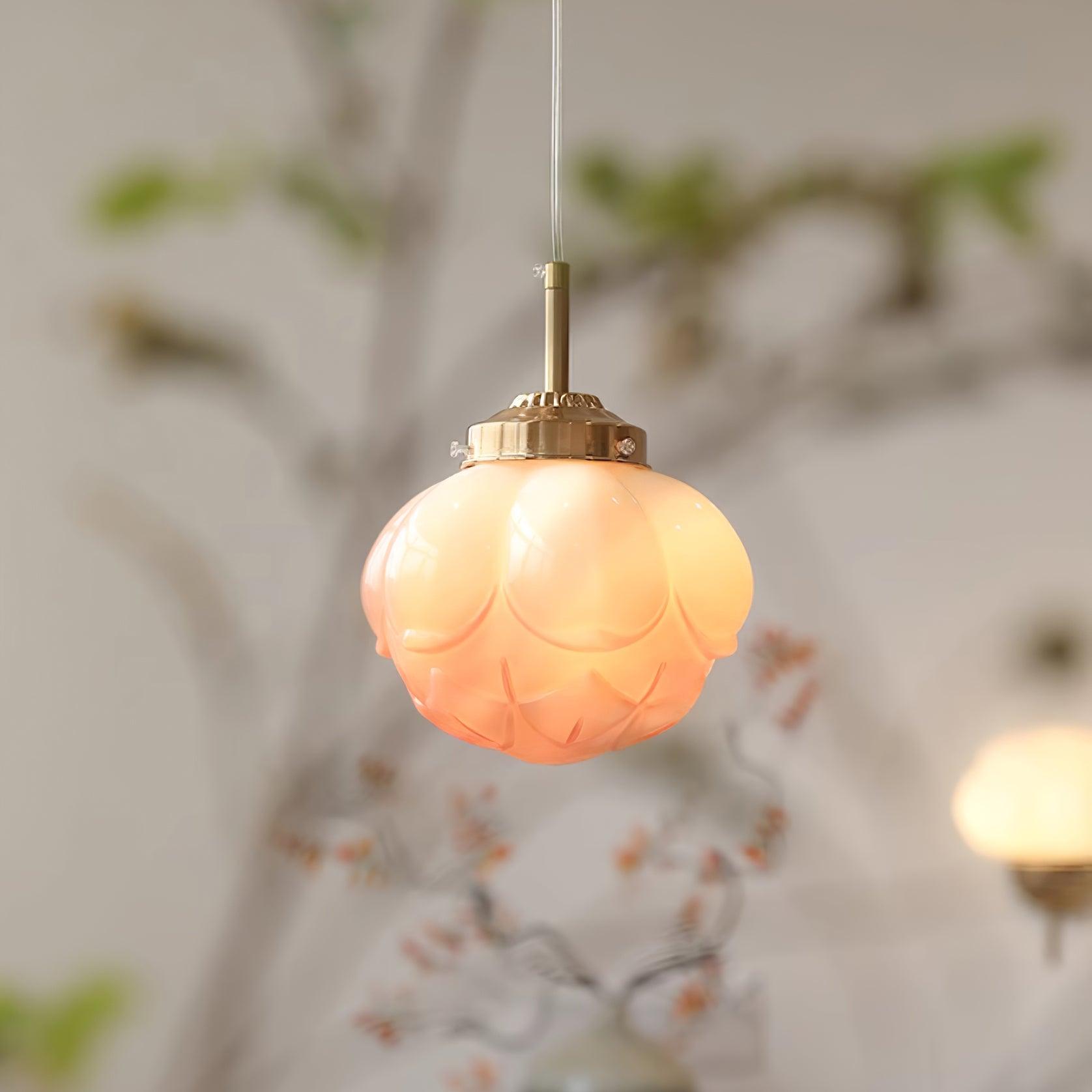 Pendant Lamp Metal and Glass Lotus Flower Shade Artistic Retro