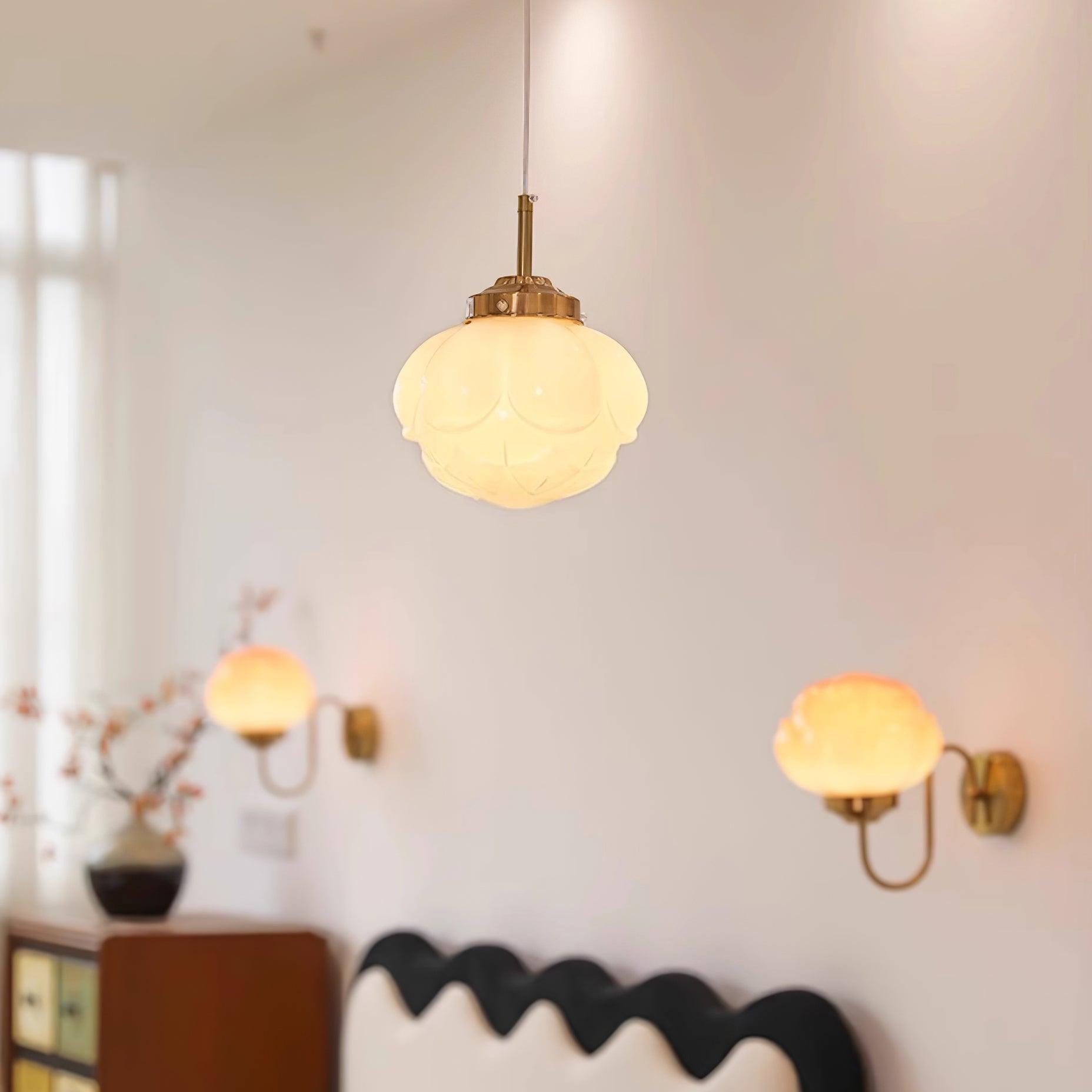 Pendant Lamp Metal and Glass Lotus Flower Shade Artistic Retro