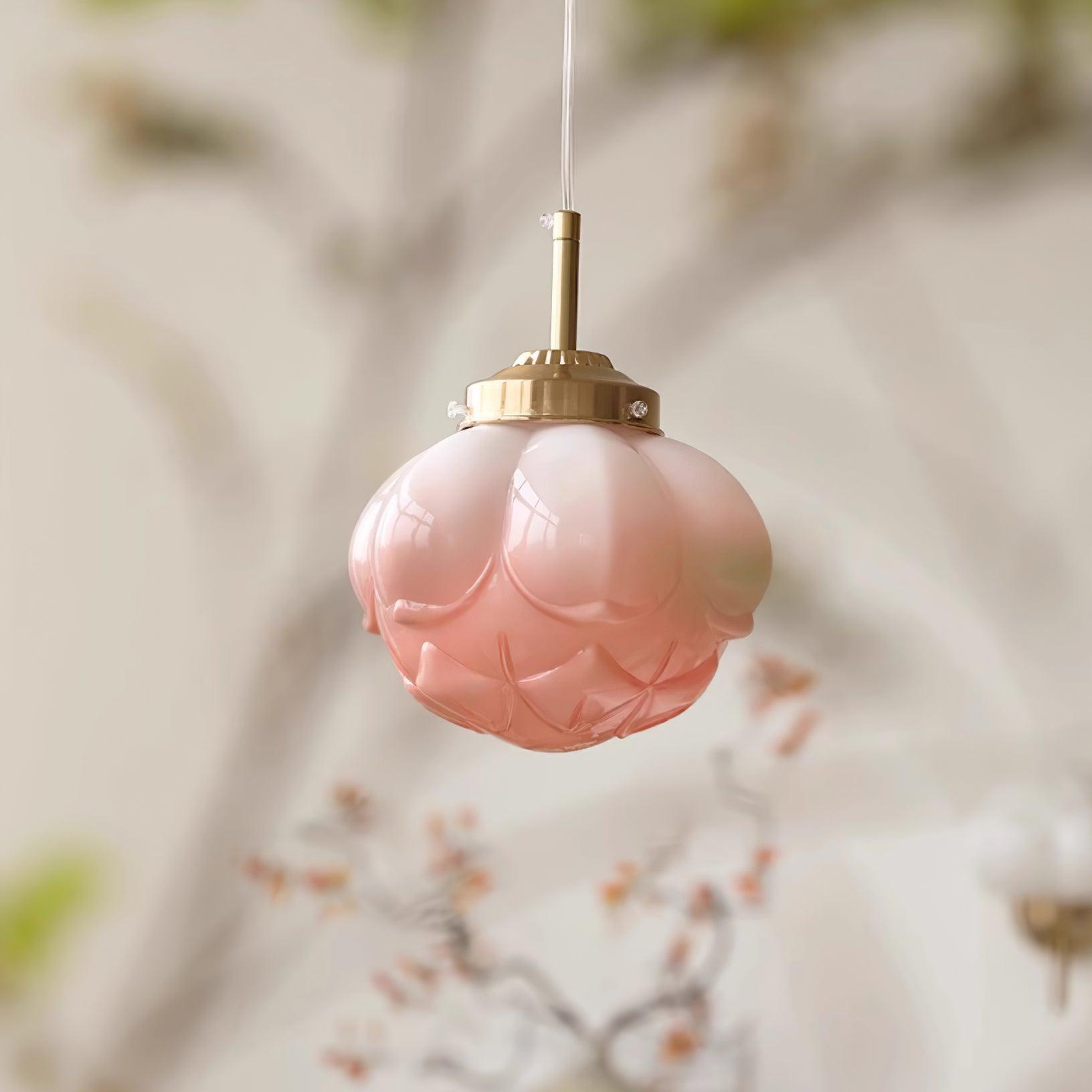 Pendant Lamp Metal and Glass Lotus Flower Shade Artistic Retro
